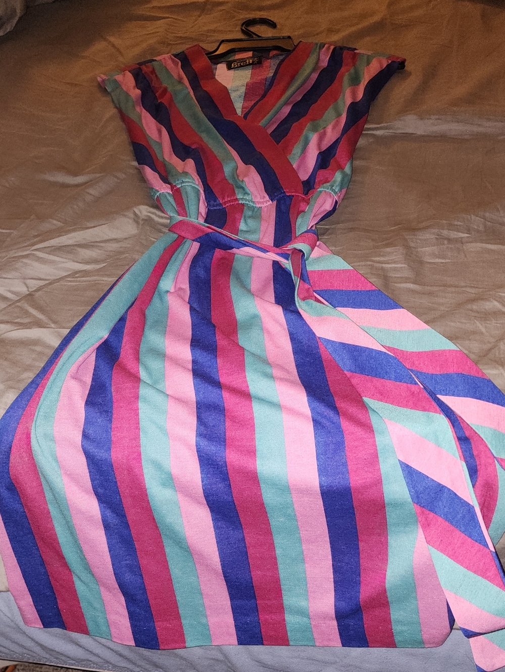 Women’s Striped Wrap Dress in Pink, Blue & Teal